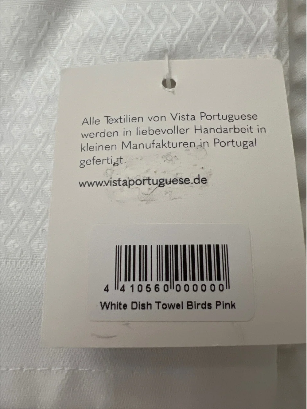 Vista Portuguese White Dish Towel with Pink Bird Embroidery